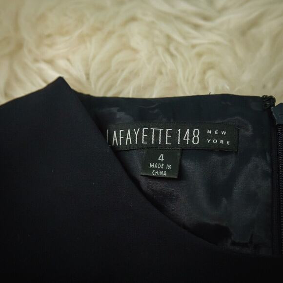 Lafayette 148 New York Size 4 Blue Stretch Wool Sleeveless Sheath Career Dress - Picture 5 of 8